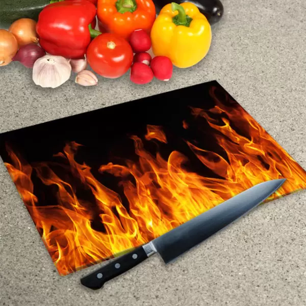 Glass Chopping Board - Worktop Saver In Real Flames