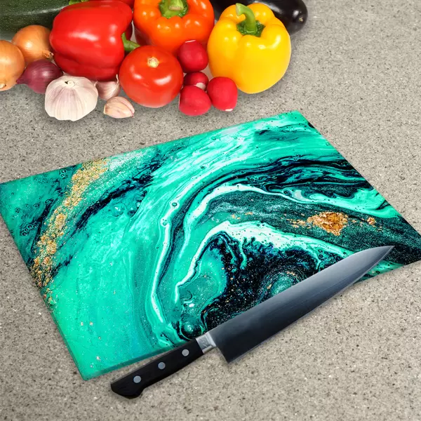 Glass Chopping Board - Worktop Saver In Liquid Emerald