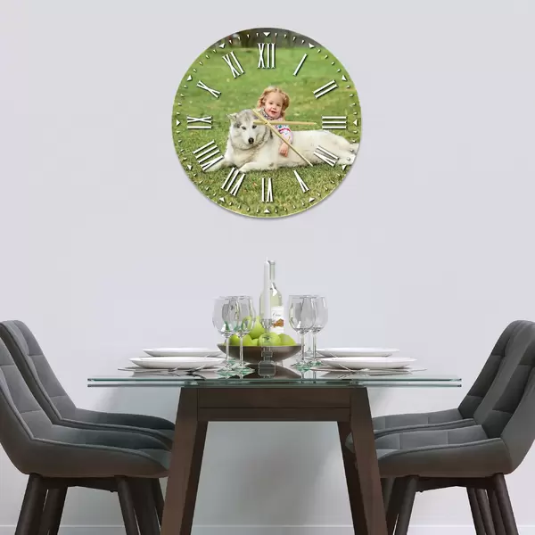 Glass Clock Printed WIth Your Own Image - 30cm