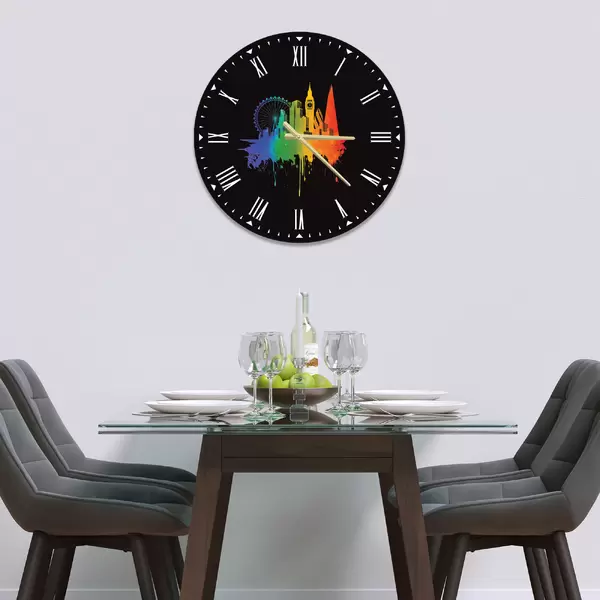 Glass Clock in 'Pride' London on Black - 30cm Wide