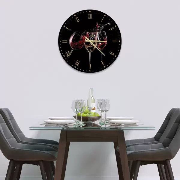 Glass Clock in 3 Glasses Of Wine - 30cm Wide