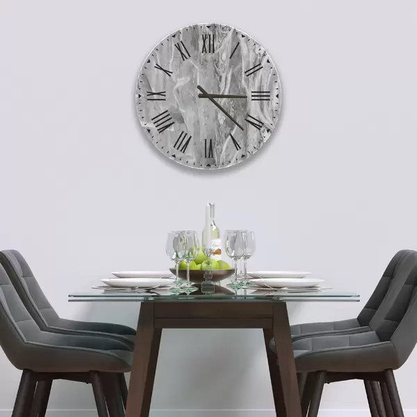 Glass Clock in Abstract Grey Granite - 30cm Wide