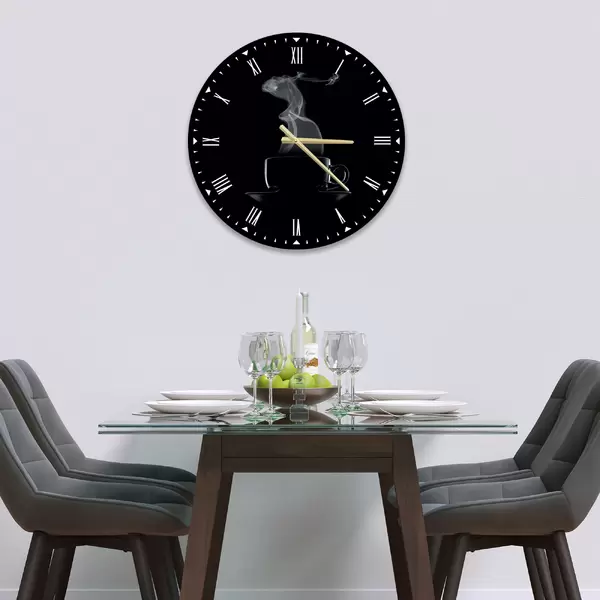 Glass Clock in Black Coffee Cup - 30cm Wide