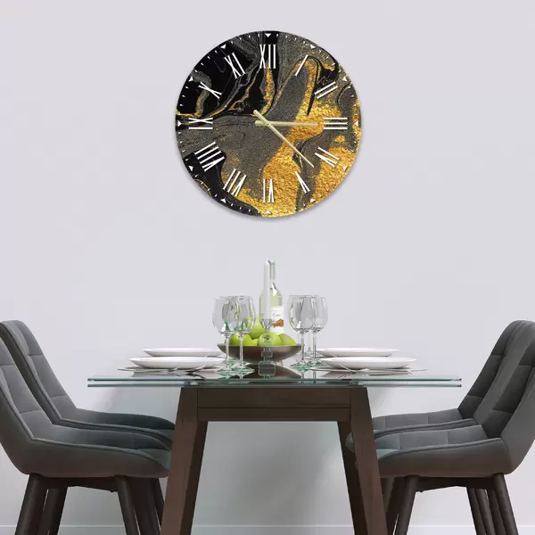 Glass Clock in Black Gold - 30cm Wide