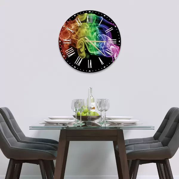 Glass Clock in Black Rainbow Smoke - 30cm Wide