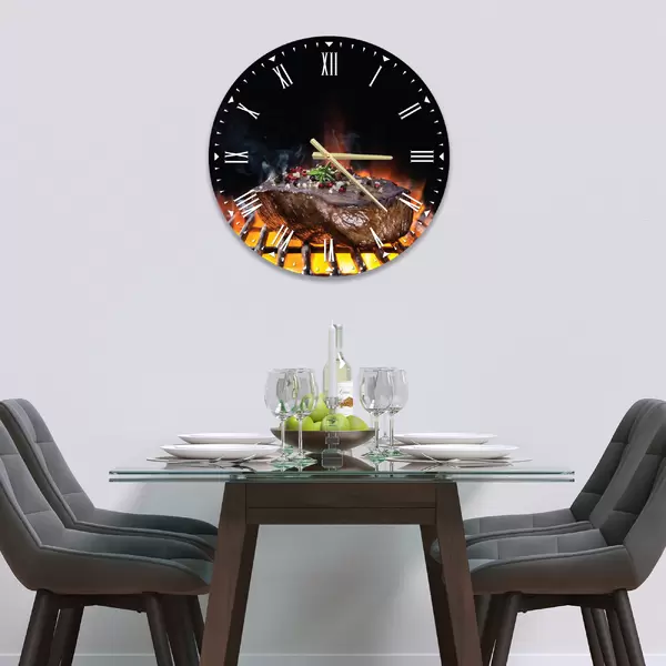 Glass Clock in Char-grilled Steak - 30cm Wide