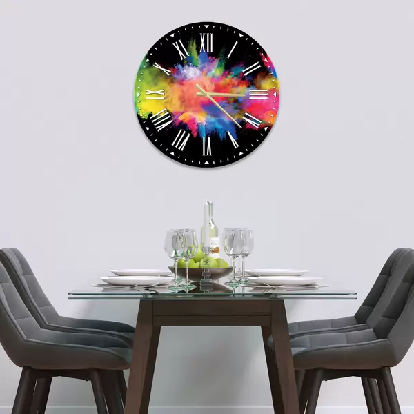 Glass Clock in Colour Fusion on Black - 30cm Wide