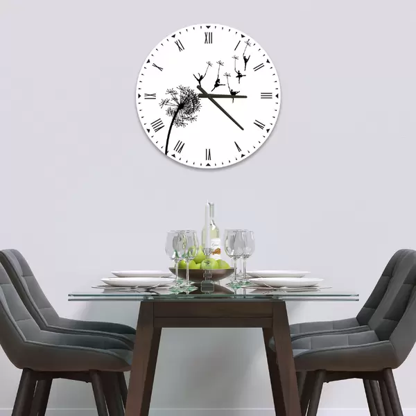 Glass Clock in Dandelion Ballerinas On White - 30cm Wide