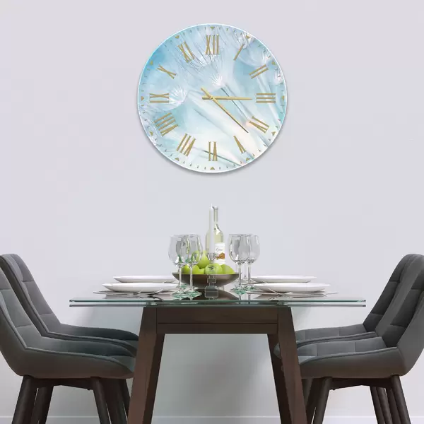 Glass Clock in Dandelion Flower - 30cm Wide