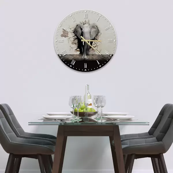Glass Clock in Elephant - 30cm Wide