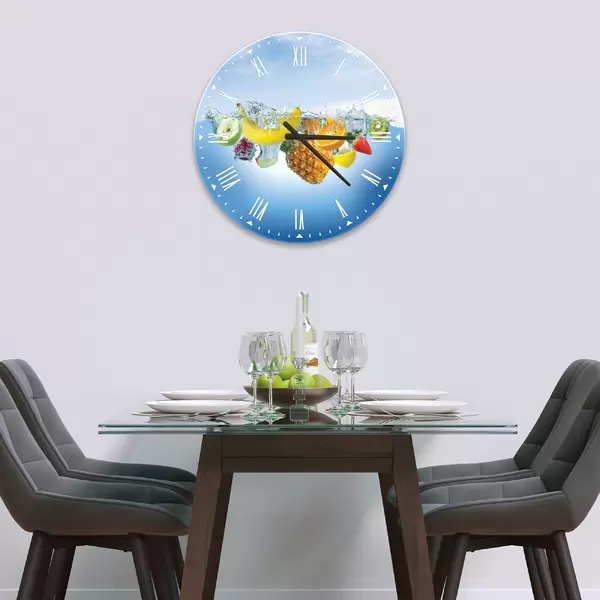 Glass Clock in Fresh Fruit In Water - 30cm Wide