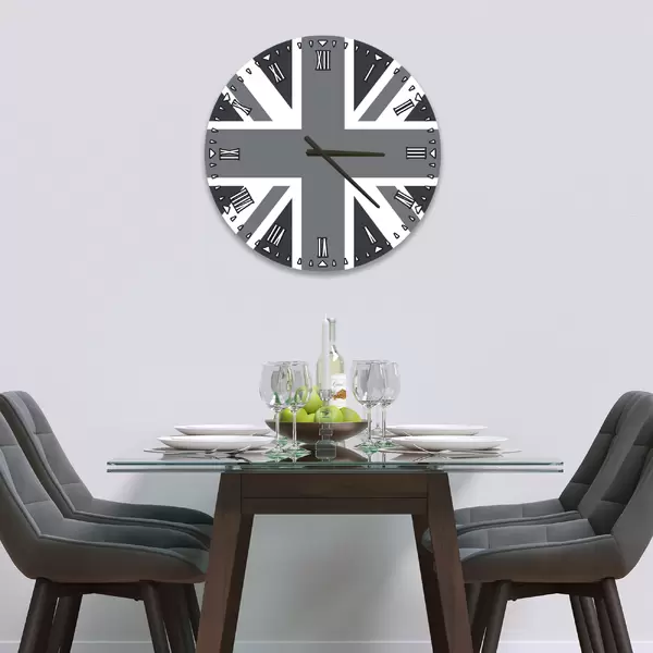 Glass Clock in Grey Union Jack - 30cm Wide