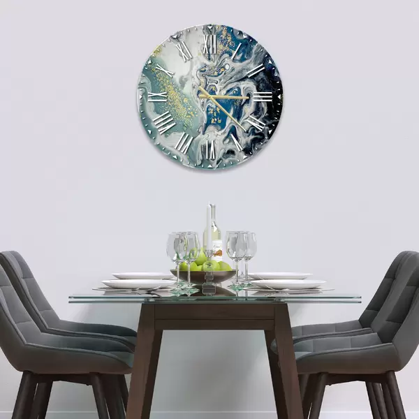 Glass Clock in Liquid Ocean - 30cm Wide