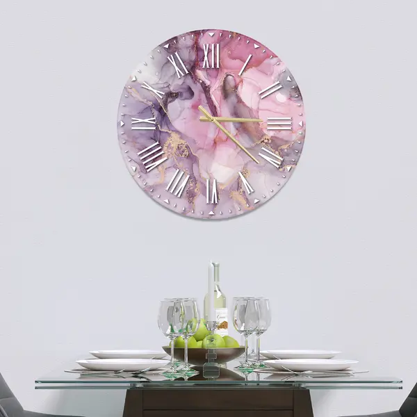 Glass Clock in Liquid Pink Marble - 30cm Wide