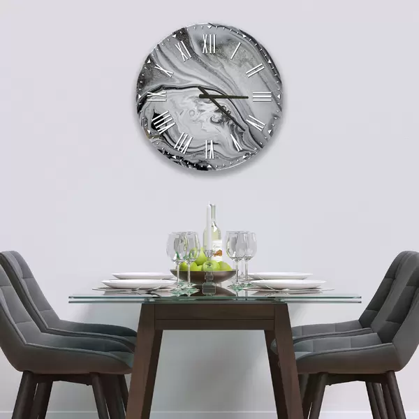 Glass Clock in Liquid Silver - 30cm Wide