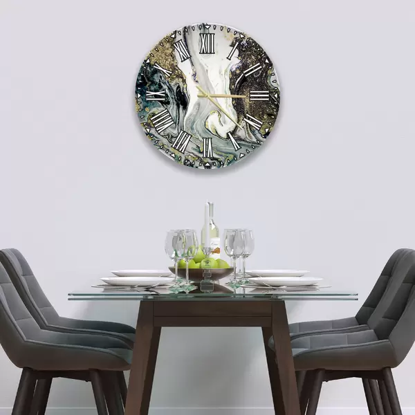 Glass Clock in Liquid Space - 30cm Wide