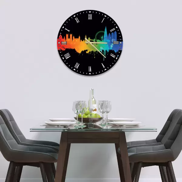 Glass Clock in London Fusion on Black - 30cm Wide