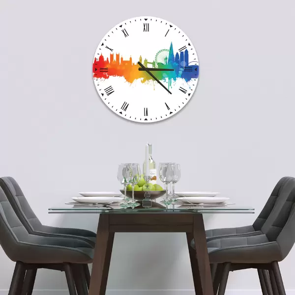 Glass Clock in London Fusion on White - 30cm Wide