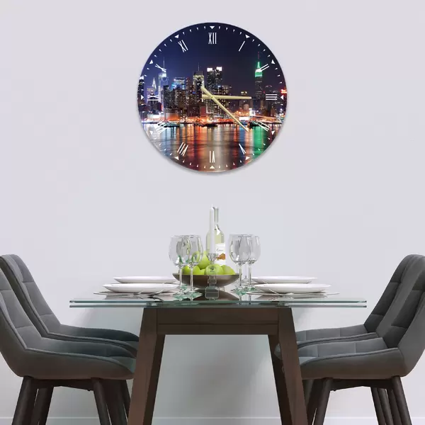 Glass Clock in Manhattan Skyline - 30cm Wide