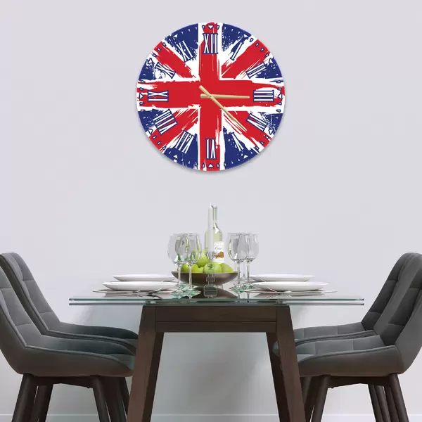 Glass Clock in Painted Union Jack - 30cm Wide