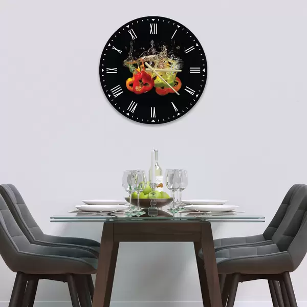 Glass Clock in Peppers In Water - 30cm Wide
