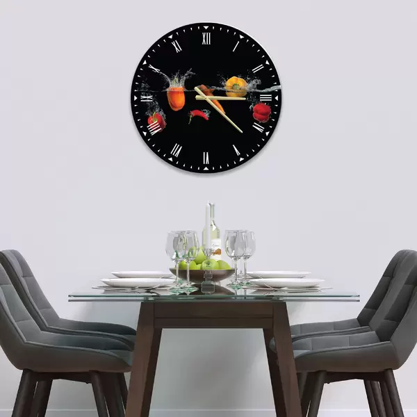 Glass Clock in Peppers and Chilli Splash - 30cm Wide