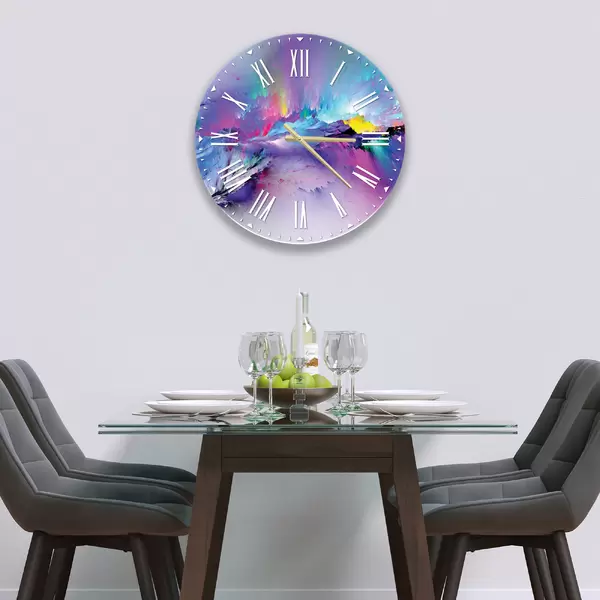 Glass Clock in Rainbow Rain Mountain - 30cm Wide
