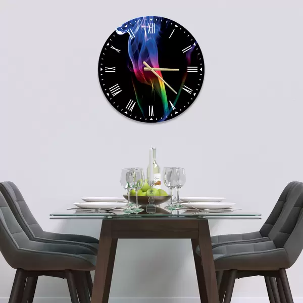 Glass Clock in Rainbow Smoke - 30cm Wide