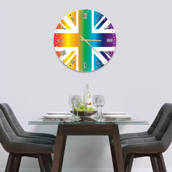 Glass Clock in Rainbow Union Jack - 30cm Wide