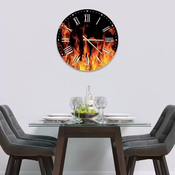 Glass Clock in Real Flames - 30cm Wide