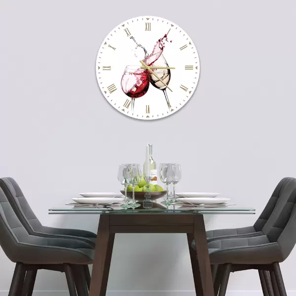 Glass Clock in Red and White Wine - 30cm Wide