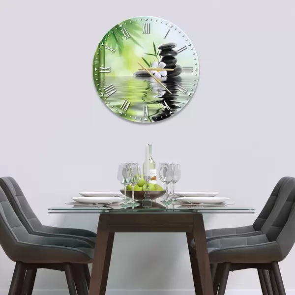 Glass Clock in Relaxing Spa Scene - 30cm Wide