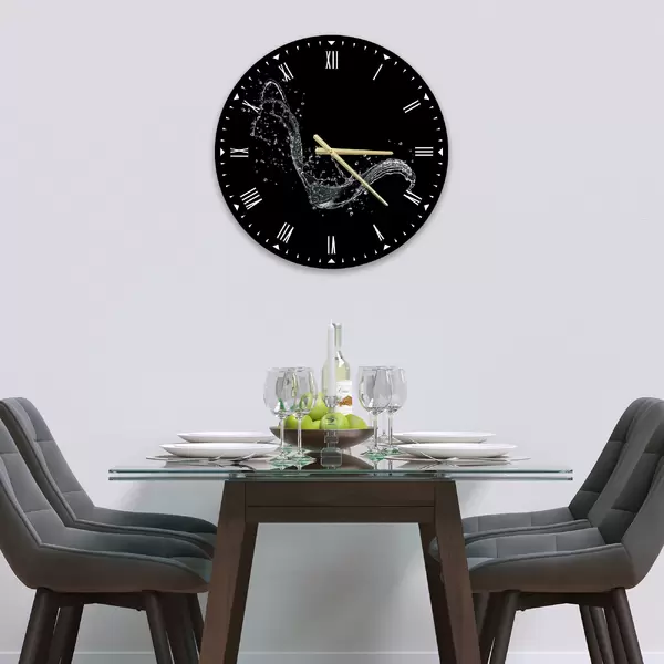 Glass Clock in Splash On Black - 30cm Wide
