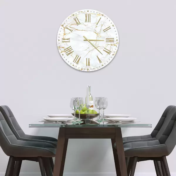 Glass Clock in White Gold Veins - 30cm Wide
