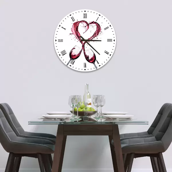 Glass Clock in Wine Splash Heart - 30cm Wide