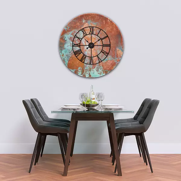 Glass Clock With Skeleton Frame in Aged Copper - 100cm Wide