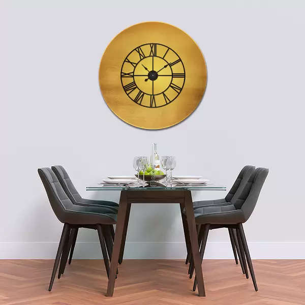 Glass Clock With Skeleton Frame in Antique Gold - 100cm Wide