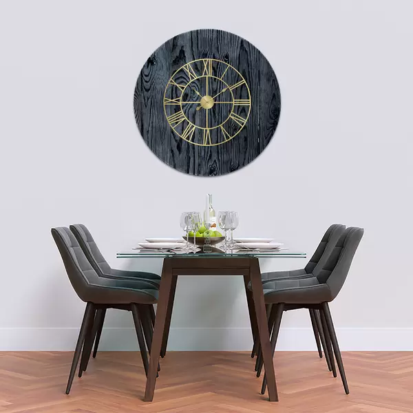 Glass Clock With Skeleton Frame in Black Ash - 70cm Wide