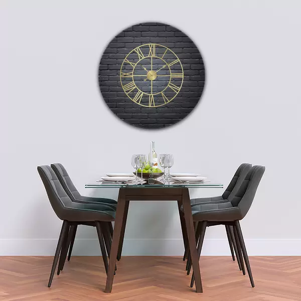 Glass Clock With Skeleton Frame in Black Brick - 100cm Wide