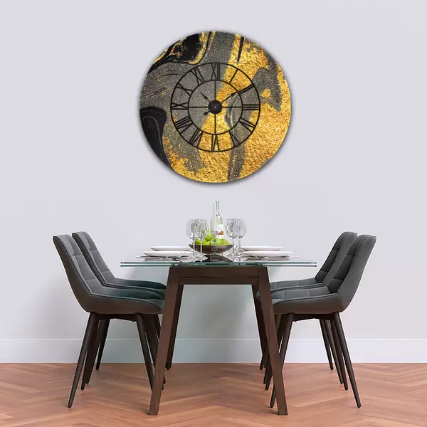 Glass Clock With Skeleton Frame in Black Gold - 70cm Wide