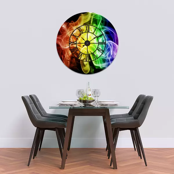 Glass Clock With Skeleton Frame in Black Rainbow Smoke - 90cm Wide