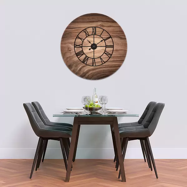 Glass Clock With Skeleton Frame in Black Walnut - 50cm Wide