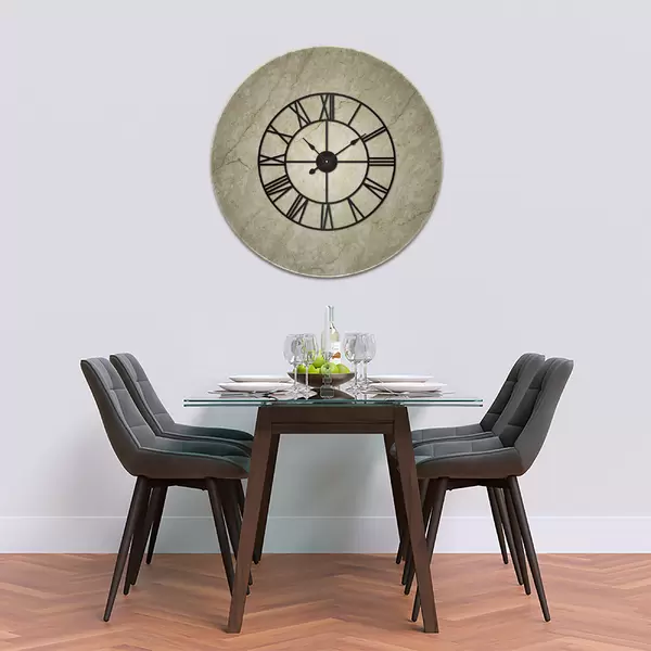 Glass Clock With Skeleton Frame in Brown Marble - 100cm Wide