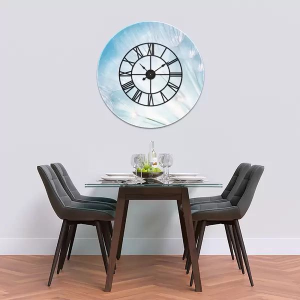 Glass Clock With Skeleton Frame in Dandelion Flower - 90cm Wide