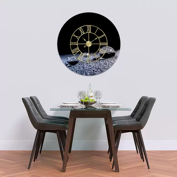 Glass Clock With Skeleton Frame in Deep Space Droplets - 100cm Wide