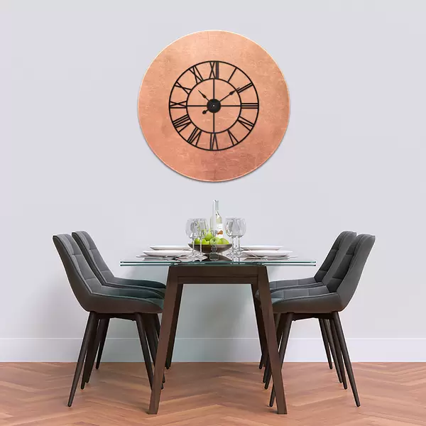 Glass Clock With Skeleton Frame in Distressed Copper - 100cm Wide