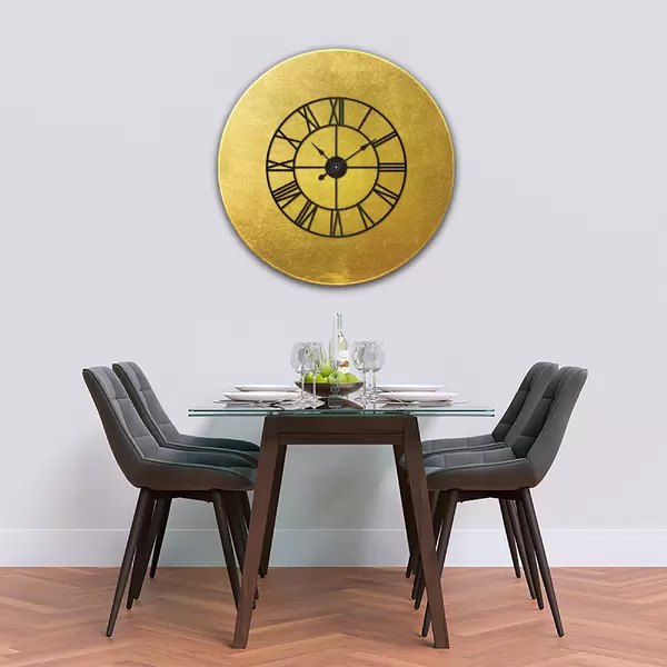 Glass Clock With Skeleton Frame in Gold Leaf - 50cm Wide