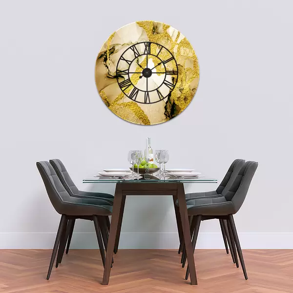 Glass Clock With Skeleton Frame in Gold Sands - 100cm Wide