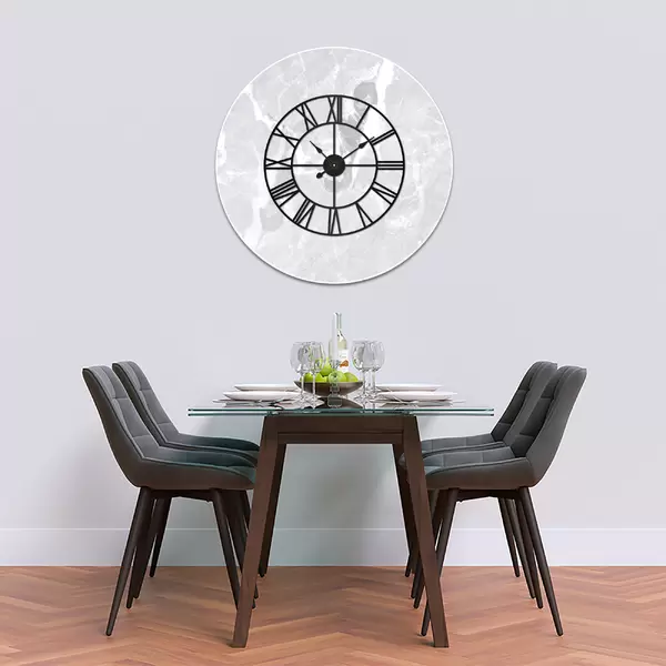 Glass Clock With Skeleton Frame in Grey Italian Granite - 100cm Wide