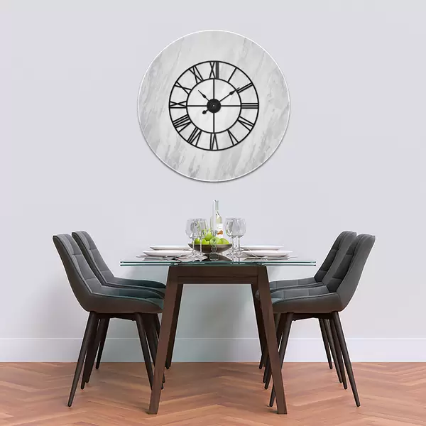 Glass Clock With Skeleton Frame in Italian Marble - 100cm Wide